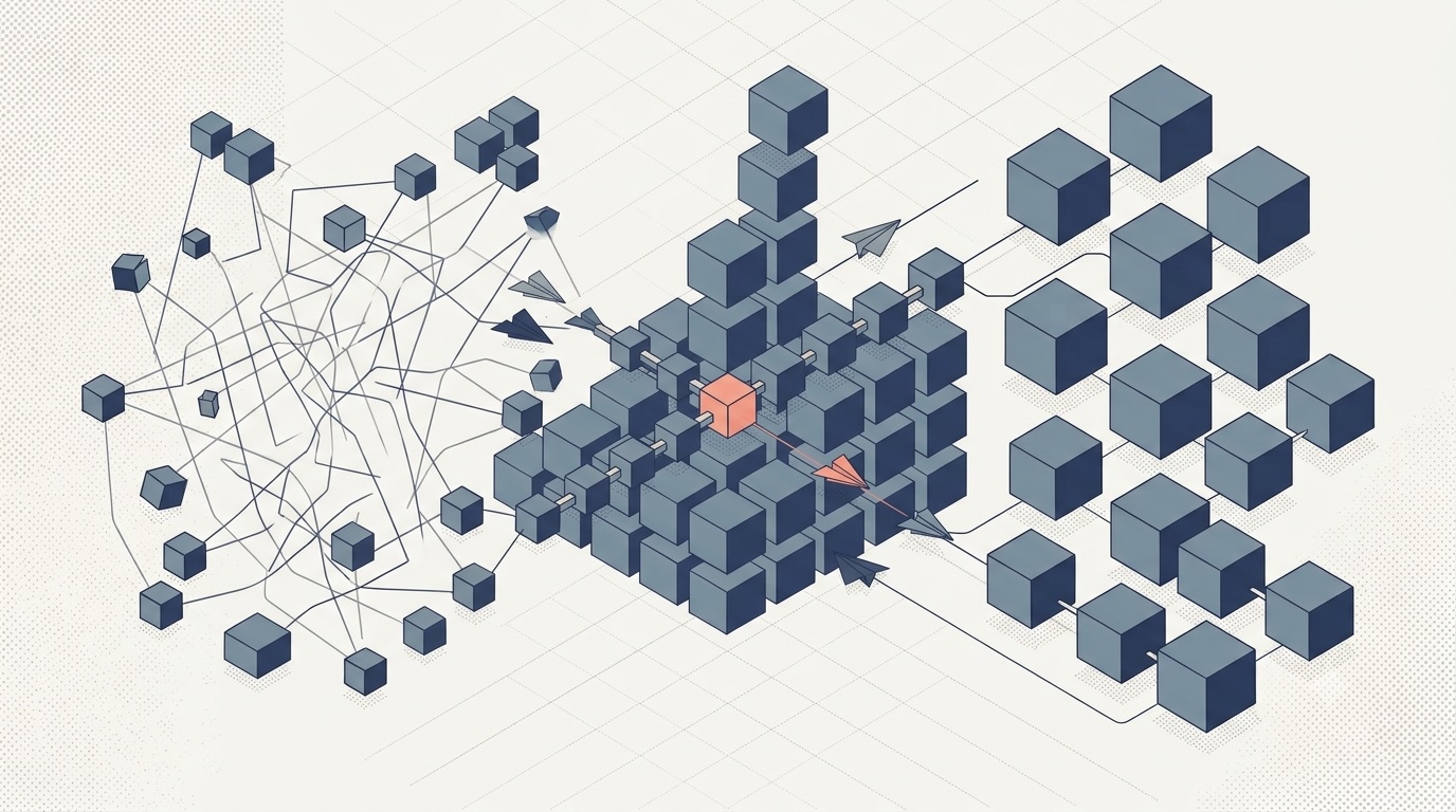a graphic of blocks being organized